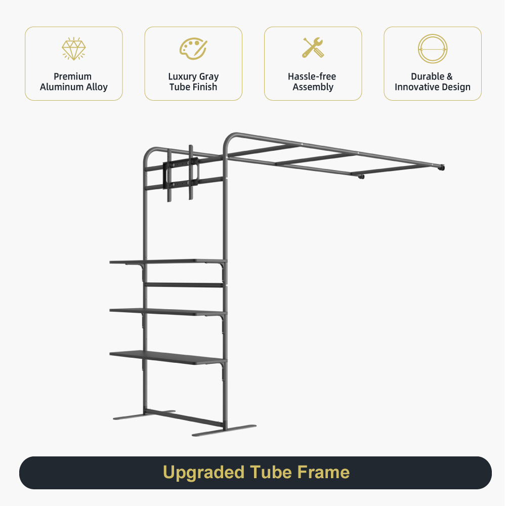 L-Shaped Fabric Stand with Shelves & TV Rack